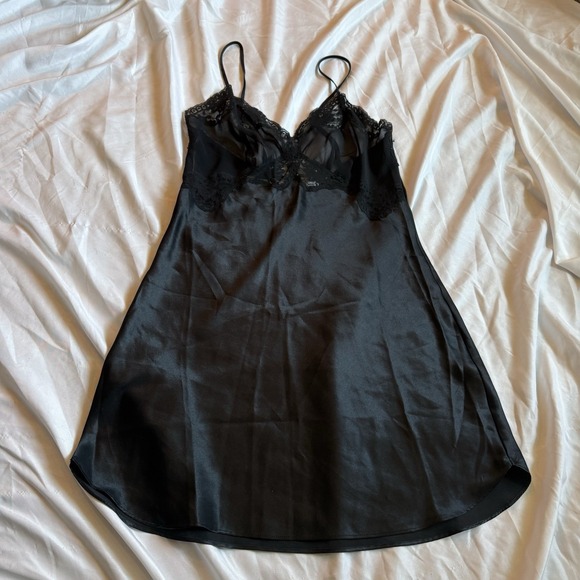 Victoria's Secret Other - Vintage Victoria's Secret Black Satin Lace Chemise Slip Nightgown Women's S